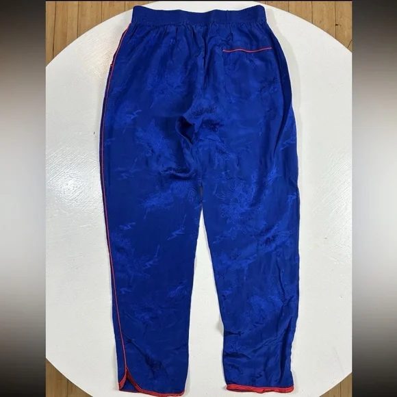 Zadig & Voltaire Women Size 16-M Royal Blue Silk Blend Pants Floral Embroidered